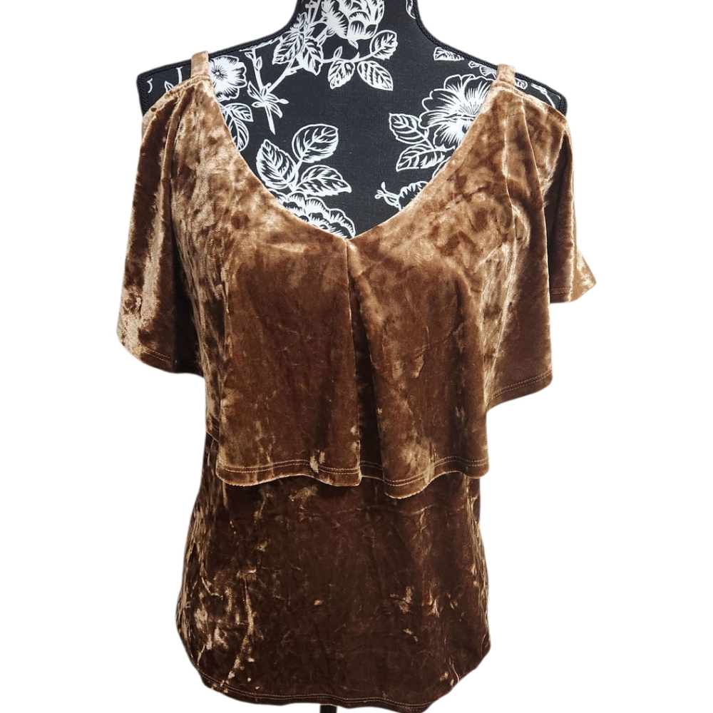 Cable & Gauge Cold Shoulder Velvet Top